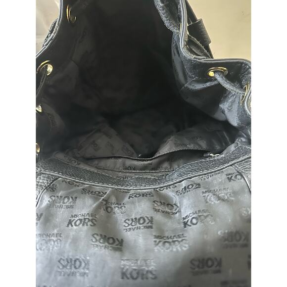 Michael Kors Backpack Riley Pebble Leather Drawstring Bag Black (35S8GRLB7L) - Picture 12 of 16